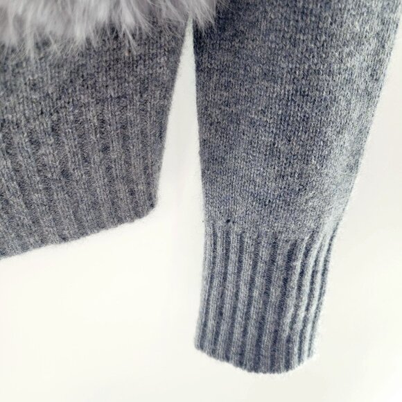 Cashmere Project Gray Cardigan Cashmere with Rabbit Fur Trim Women's Size Small - Picture 7 of 12